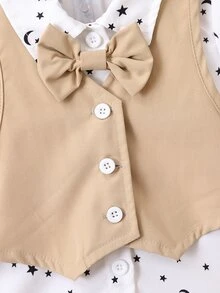 Bebé con estampado de estrella con lazo delantero 2 en 1 Camisa & Shorts - Multicolor - Ver 3