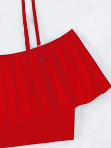 Swim Lushoire Tropical Tankini Set Cold Shoulder Ruffle Top & High Waisted Shorts 2 Pieces Bathing Suit Summer - Multicolor - View 3