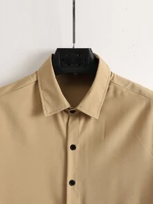 Manfinity Men Slogan Graphic Shirt & Drawstring Waist Shorts Without Tee - Khaki - View 4