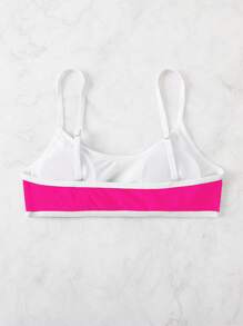Contrast Binding Bikini Top - Hot Pink - View 2