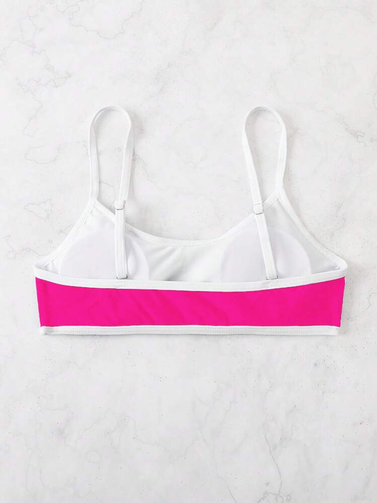 Contrast Binding Bikini Top - Hot Pink - View 2