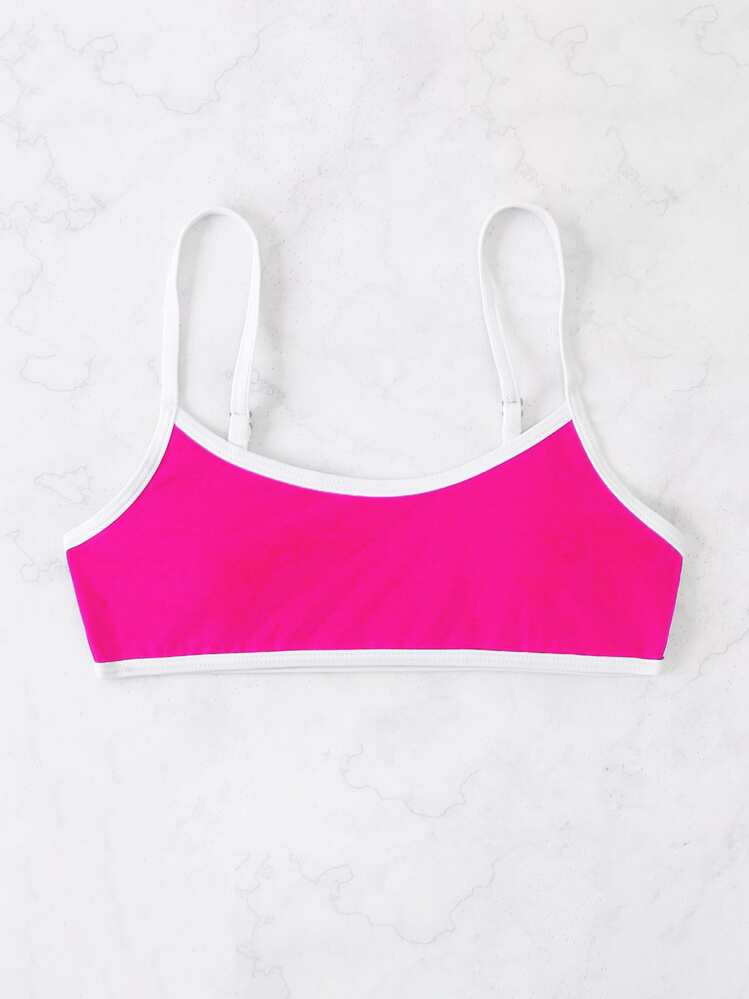 Contrast Binding Bikini Top - Hot Pink - View 3