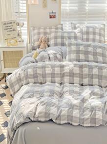 4入組套/套格子印花被套1入組被套1入組床單和2入組枕套現代滌綸家居床上用品四季皆宜 - 灰色 - 查看 1