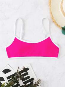Contrast Binding Bikini Top - Hot Pink - View 4