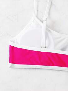 Contrast Binding Bikini Top - Hot Pink - View 5