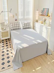 4入組套/套格子印花被套1入組被套1入組床單和2入組枕套現代滌綸家居床上用品四季皆宜 - 灰色 - 查看 6