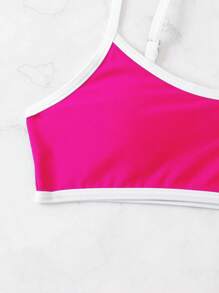 Contrast Binding Bikini Top - Hot Pink - View 6