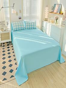 4入組套格子圖案被套1入組被套和1入組床單和2入組枕套現代滌綸家居床上用品套裝 - 藍色 - 查看 6