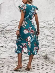 SHEIN Clasi Đầm Thắt lưng Trọn gói Hoa Boho - Màu xanh lam - Xem 2