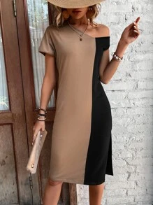 SHEIN LUNE Đầm Bất đối xứng Chia Khối Màu Giải trí - Nhiều màu - Xem 4
