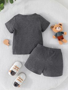 Baby Bear Patched Tee & Shorts - Dark Grey - View 2
