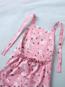 SHEIN قميص رضيع فتاة مزيّن بالكشكش وحفاضة بنطلون طويل بطبعات الزهور وشريط الرأس - وردي فاتح - مشاهدة 7