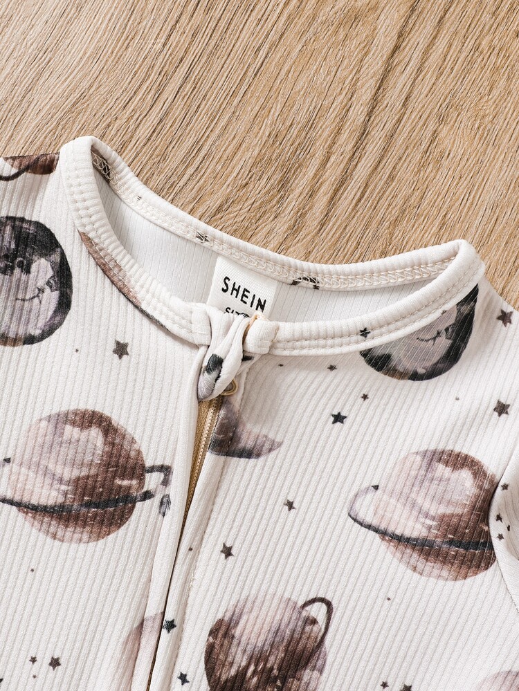 SHEIN Bebé niño Mameluco de dormir con estampado de planeta con cremallera delantera - Blanco - Añade 7