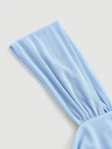 SHEIN MOD Solid Ruched Asymmetrical Neck Crop Top - Baby Blue - View 3