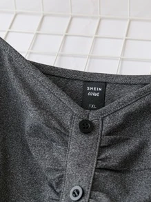 SHEIN LUNE 大碼素色前紐扣吊帶連衣裙 - 深灰色 - 查看 3