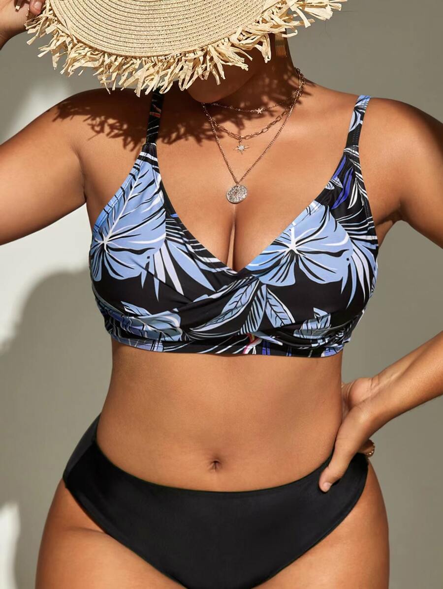 SHEIN Swim Curve Top bikini con estampado tropical - Multicolor - Ver 1