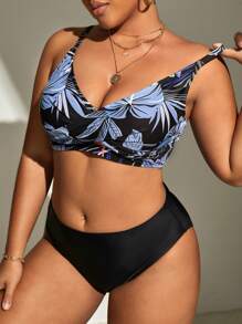 SHEIN Swim Curve Top bikini con estampado tropical - Multicolor - Ver 4