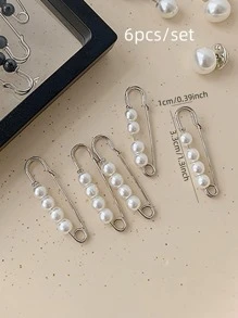 6pcs/Set Zinc Alloy Pin, Modern Faux Pearl Decor Anti Slip Pin For Clothes - Multicolor - View 2