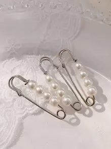 6pcs/Set Zinc Alloy Pin, Modern Faux Pearl Decor Anti Slip Pin For Clothes - Multicolor - View 3