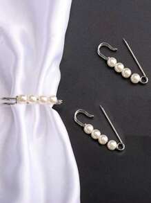 6pcs/Set Zinc Alloy Pin, Modern Faux Pearl Decor Anti Slip Pin For Clothes - Multicolor - View 4