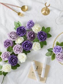 25 piezas de plástico artificial romántico flor para casa adorno - Morado - Ver 2