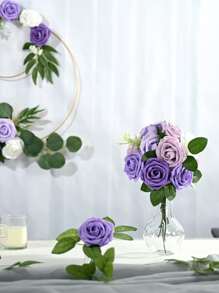 25 piezas de plástico artificial romántico flor para casa adorno - Morado - Ver 3
