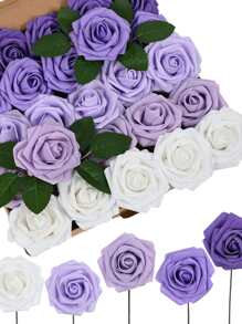 25 piezas de plástico artificial romántico flor para casa adorno - Morado - Ver 1