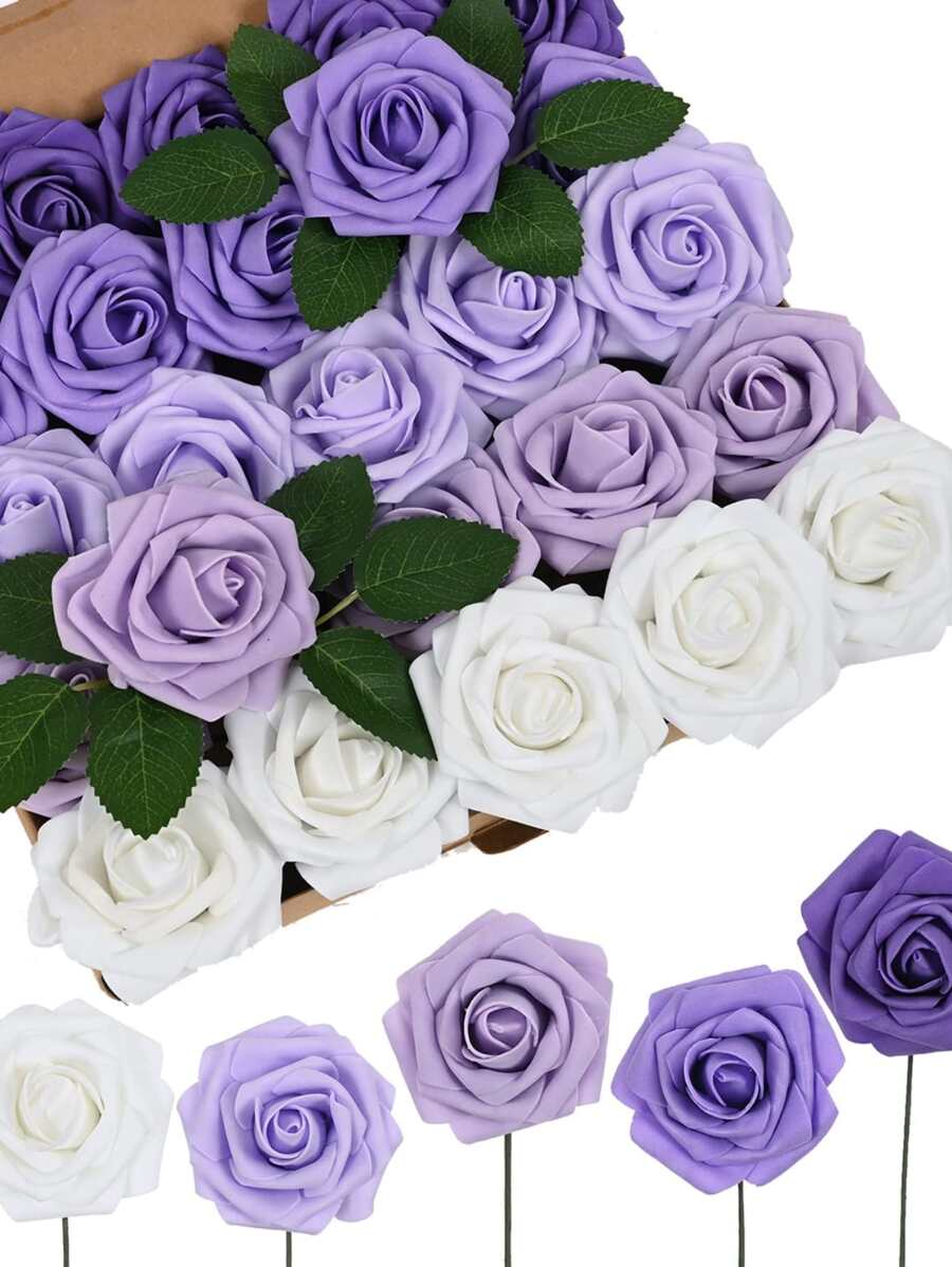 25 piezas de plástico artificial romántico flor para casa adorno - Morado - Ver 1