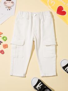 SHEIN Explorewe Quần Jeans Denim Thường Ngày Có Túi Bên Hông Cho Bé Trai - trắng - Xem 1