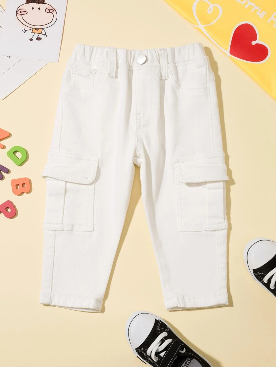 SHEIN Explorewe Quần Jeans Denim Thường Ngày Có Túi Bên Hông Cho Bé Trai - trắng - Xem 1