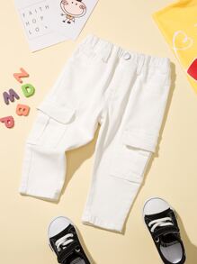 SHEIN Explorewe Quần Jeans Denim Thường Ngày Có Túi Bên Hông Cho Bé Trai - trắng - Xem 8