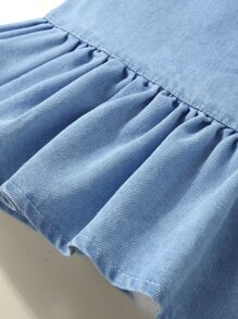 Baby Heart Embroidery Ruffle Hem Denim Cami Dress - Medium Wash - View 5