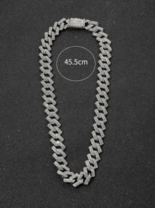 1入組魅力四射鋅合金水鑽裝飾鏈條樣式項鍊適用於男士日常裝飾 - 銀色 - 查看 3