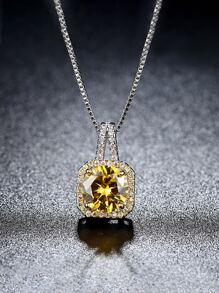 MONALLY 1pc Glamorous Cubic Zirconia Geometric Pendant Necklace For Women For Dating Gift - Yellow - View 3