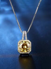MONALLY 1pc Glamorous Cubic Zirconia Geometric Pendant Necklace For Women For Dating Gift - Yellow - View 4