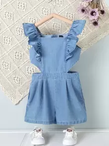 Bé Gái Quần yếm & Áo liền quần Denim Xù màu trơn Dễ thương - Rửa trung bình - Xem 1