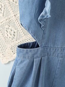 Bé Gái Quần yếm & Áo liền quần Denim Xù màu trơn Dễ thương - Rửa trung bình - Xem 5