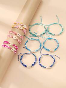 12入組/套波西米亞貝殼和珠子裝飾手環適用於女士適用於度假 - 彩色 - 查看 3