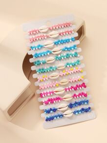 12入組/套波西米亞貝殼和珠子裝飾手環適用於女士適用於度假 - 彩色 - 查看 4