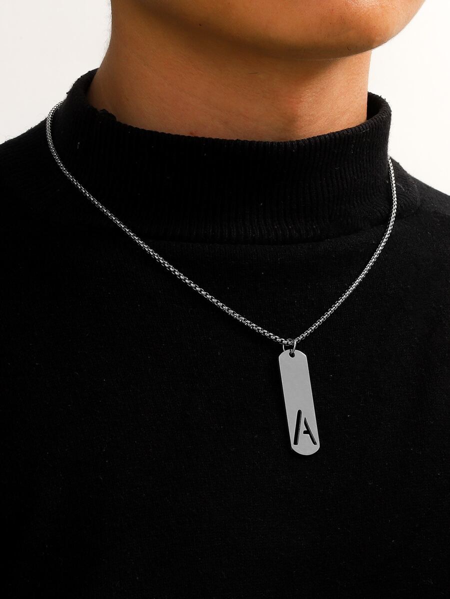 1 Thép Không Gỉ Thời Trang Chữ Chi Tiết Hình Học Mặt Dây Chuyền Vòng Cổ Nam Cho Trang Trí Hàng Ngày - Bạc - Xem 1