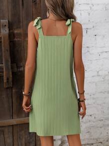 SHEIN LUNE 肩上打結雙口袋背帶裙不附抹胸 - 青檸色 - 查看 2