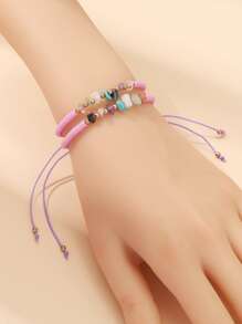 隨機色波西米亞石頭裝飾串珠手鏈適合女士日常裝飾 - 彩色 - 查看 2