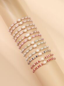 12 cái/bộ Vòng tay trang trí ngọc trai giả thời trang cho phụ nữ để trang trí hàng ngày - Nhiều màu - Xem 1