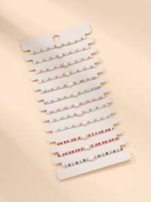 12 cái/bộ Vòng tay trang trí ngọc trai giả thời trang cho phụ nữ để trang trí hàng ngày - Nhiều màu - Xem 4