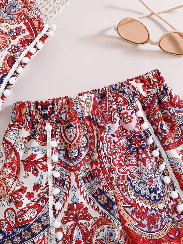SHEIN Kids SUNSHNE Girls Paisley Print Bandana Hem Cami Top & Shorts