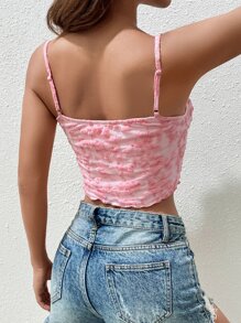 Muchica 胸部褶皺褶邊紋理質感吊帶上衣 - 淺粉色 - 查看 2