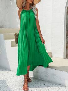 Breezaya Đầm Maxi Cami Chi Tiết Xếp Ly Trơn Trang Phục Đi Biển Cho Nữ - màu xanh lá - Xem 1