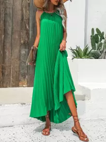 Breezaya Đầm Maxi Cami Chi Tiết Xếp Ly Trơn Trang Phục Đi Biển Cho Nữ - màu xanh lá - Xem 5