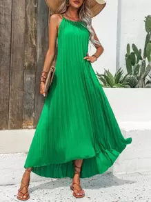 Breezaya Đầm Maxi Cami Chi Tiết Xếp Ly Trơn Trang Phục Đi Biển Cho Nữ - màu xanh lá - Xem 6