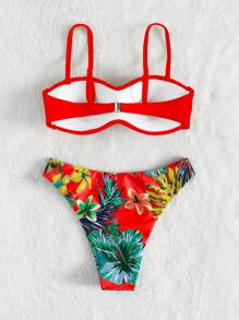 热带印花聚拢比基尼套装，适合夏季海滩度假 - 紅色 - 查看 2